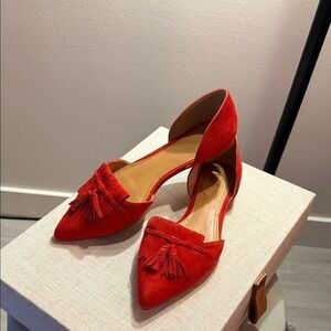 J. Crew Red Tassel accent leather upper red flats size 8